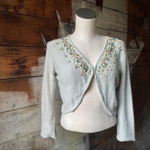 Free People Sea Shell Boho Beaded Knit Cardigan Medium - Picture 2 of 12